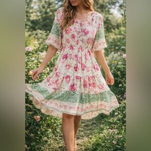 Rusttydustty Floral Boho Prairie Dress XL Cottagecore Garden Tiered Romantic
